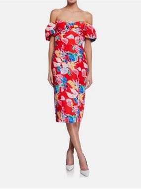 Milly Off Shoulder Floral Dress Size 0 NWT Fitted Knee Length Wedding Guest